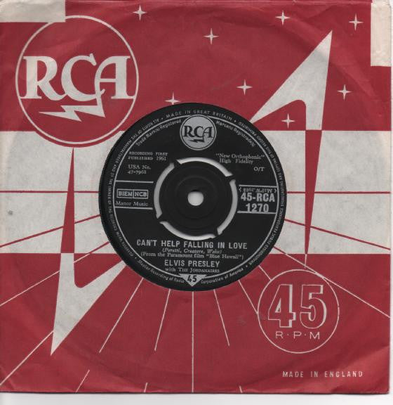 Elvis Presley With The Jordanaires : Can't Help Falling In Love (7", Single)
