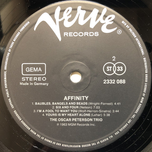 The Oscar Peterson Trio : Affinity (LP, Album, RE)