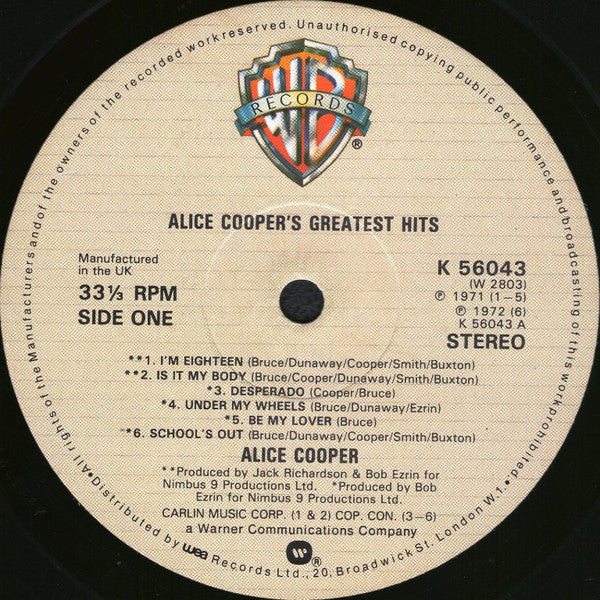 Alice Cooper : Alice Cooper's Greatest Hits (LP, Comp, RE)