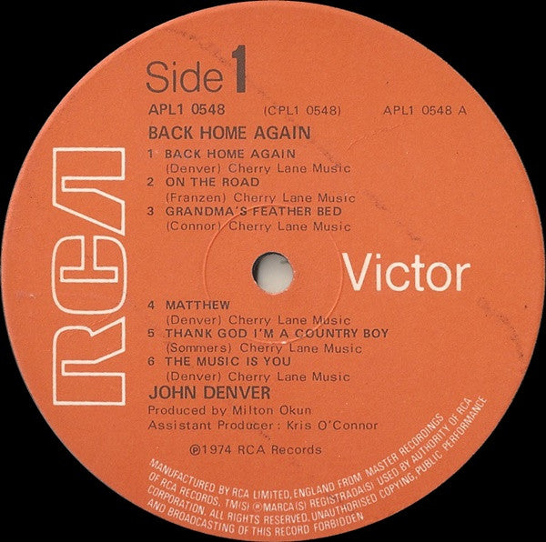 John Denver : Back Home Again (LP, Album, Gat)
