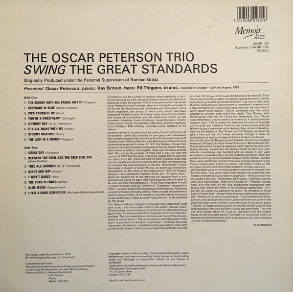 The Oscar Peterson Trio : The Oscar Peterson Trio Swing The Great Standards (LP, Comp)