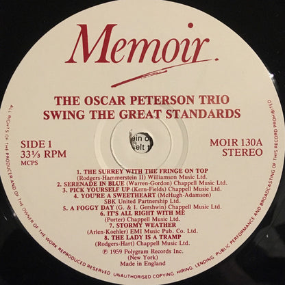 The Oscar Peterson Trio : The Oscar Peterson Trio Swing The Great Standards (LP, Comp)