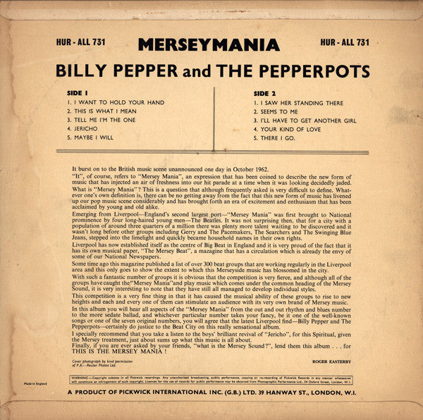 Billy Pepper & The Pepperpots : Merseymania (LP, Album)