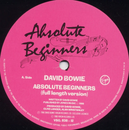 David Bowie : Absolute Beginners (Full Length Version) (12", Single, Gat)