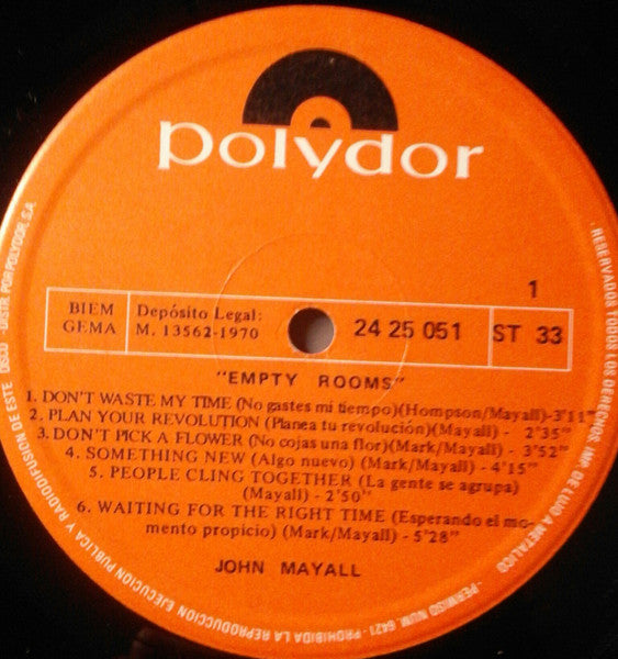 John Mayall : Empty Rooms (Habitaciones Vacias) (LP)