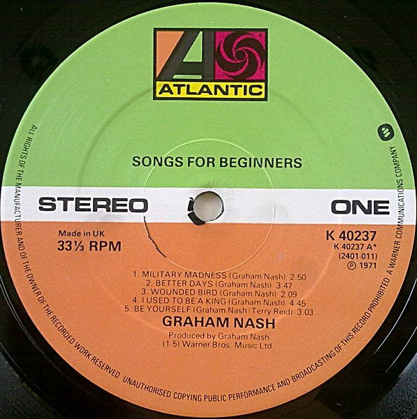 Graham Nash : Songs For Beginners (LP, Album, RE)