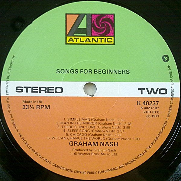 Graham Nash : Songs For Beginners (LP, Album, RE)