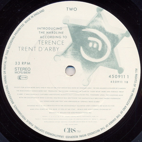 Terence Trent D'Arby : Introducing The Hardline According To Terence Trent D'Arby (LP, Album, PX)