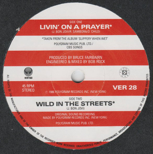 Bon Jovi : Livin' On A Prayer (7", Single, Pap)