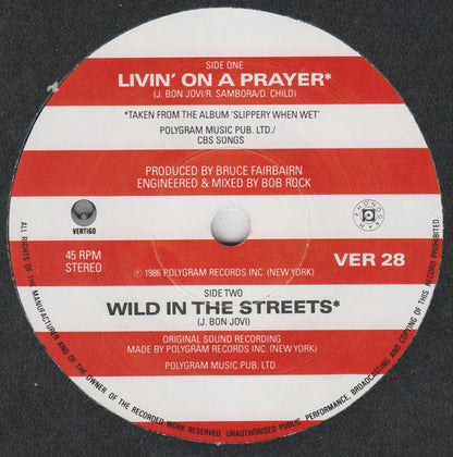 Bon Jovi : Livin' On A Prayer (7", Single, Pap)