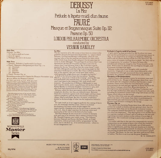 Debussy*, Fauré*, London Philharmonic Orchestra Conducted By Vernon Handley : La Mer / Prélude À Láprés-Midi Dún Faune / Pavane / Masques Et Bergamasques Suite (LP)