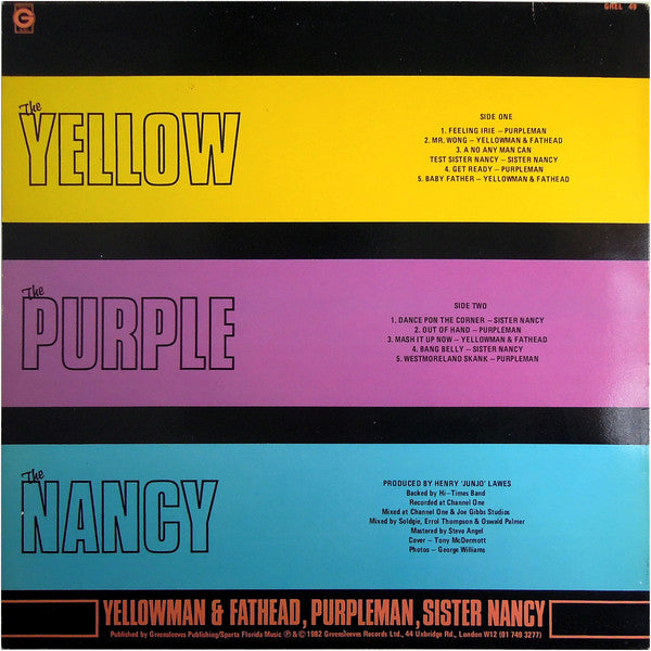 Yellowman & Fathead, Purpleman, Sister Nancy : The Yellow, The Purple, The Nancy (LP, Album)