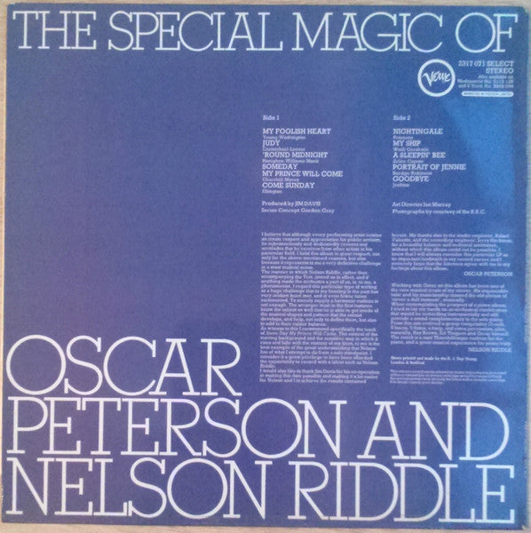 Oscar Peterson And Nelson Riddle : The Special Magic Of Oscar Peterson And Nelson Riddle (LP, Album, RE)