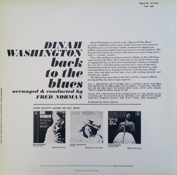 Dinah Washington : Back To The Blues (The Blues Ain't Nothin' But A Woman Cryin' For Her Man) (LP, Album, RE)
