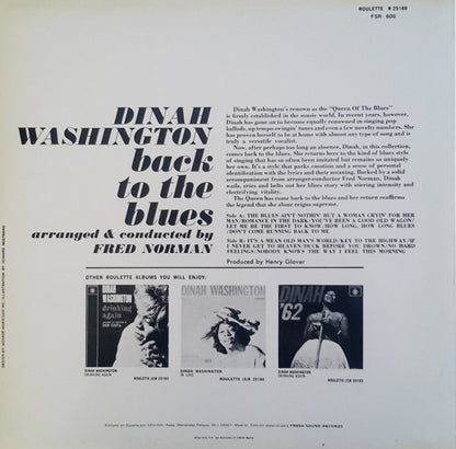 Dinah Washington : Back To The Blues (The Blues Ain't Nothin' But A Woman Cryin' For Her Man) (LP, Album, RE)