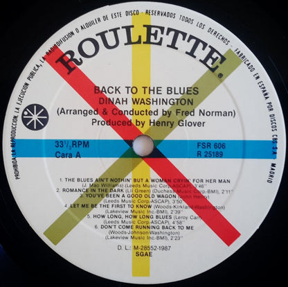 Dinah Washington : Back To The Blues (The Blues Ain't Nothin' But A Woman Cryin' For Her Man) (LP, Album, RE)