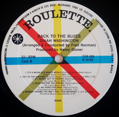 Dinah Washington : Back To The Blues (The Blues Ain't Nothin' But A Woman Cryin' For Her Man) (LP, Album, RE)