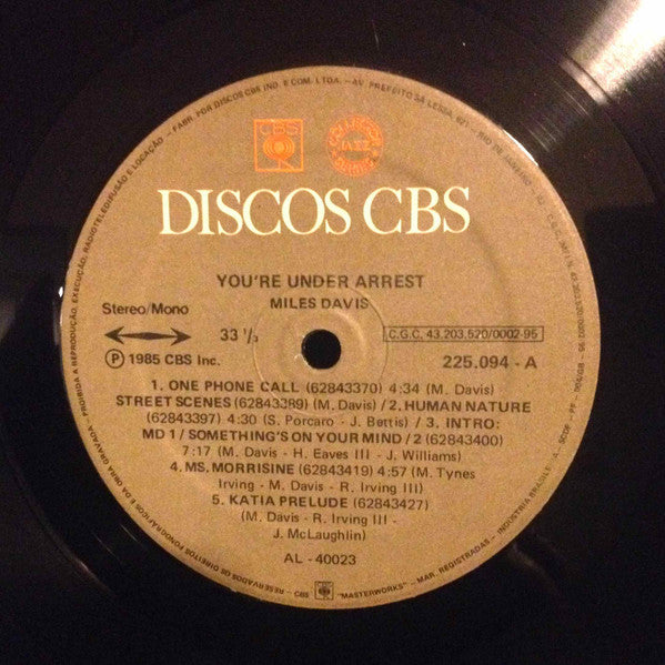 Miles Davis : You're Under Arrest (LP, Album)