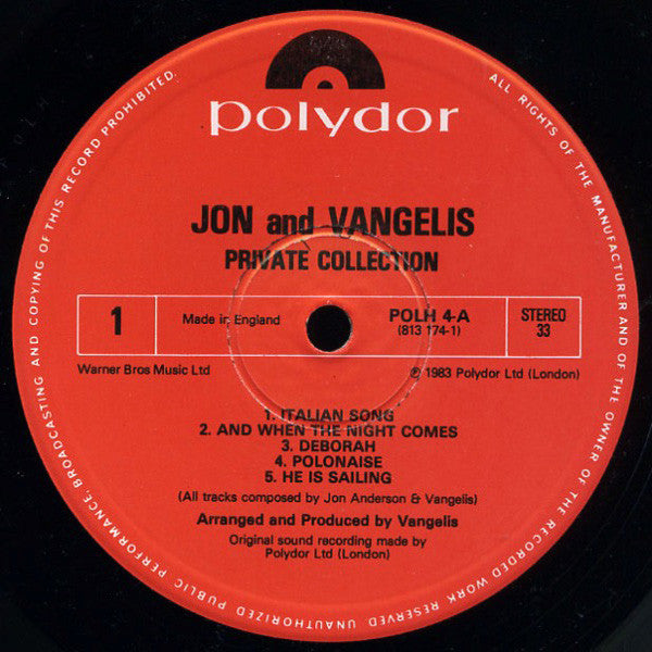 Jon & Vangelis : Private Collection (LP, Album)