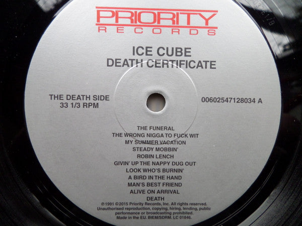 Ice Cube : Death Certificate (LP, Album, RE, 180)
