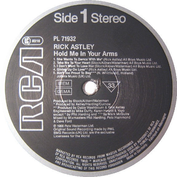 Rick Astley : Hold Me In Your Arms (LP, Album)