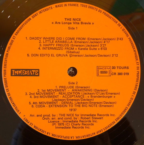 The Nice : Ars Longa Vita Brevis (LP, Album, RE)