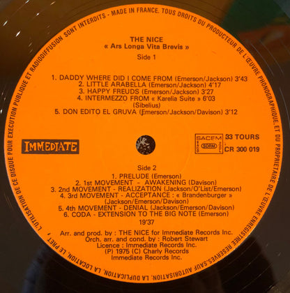 The Nice : Ars Longa Vita Brevis (LP, Album, RE)