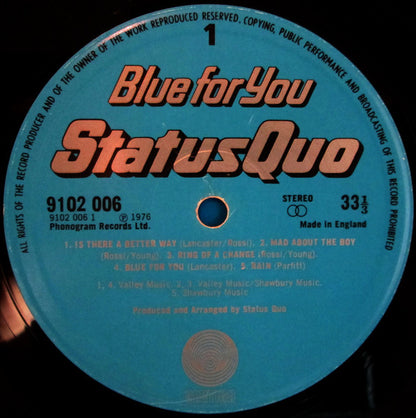 Status Quo : Blue For You (LP, Album, Gat)