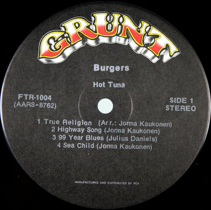 Hot Tuna : Burgers (LP, Album, Ind)