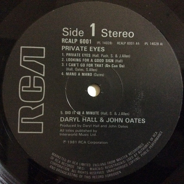 Daryl Hall & John Oates : Private Eyes (LP, Album, RE)