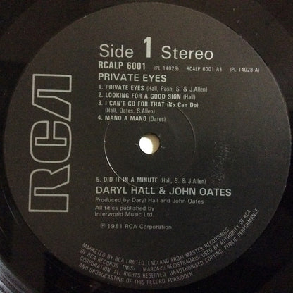 Daryl Hall & John Oates : Private Eyes (LP, Album, RE)