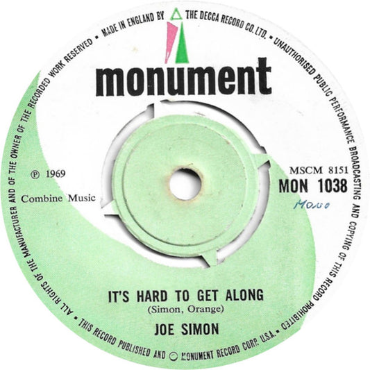 Joe Simon : It's Hard To Get Along / San Francisco Is A Lonely Town (7")