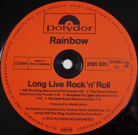 Rainbow : Long Live Rock 'N' Roll (LP, Album, Gat)