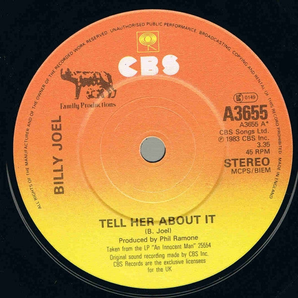 Billy Joel : Tell Her About It   (7", Single, Pap)