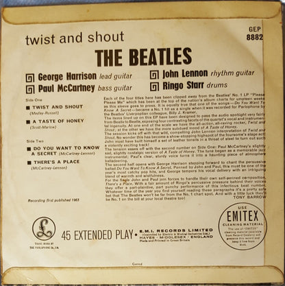 The Beatles : Twist And Shout (7", EP, Mono, RP, Fir)