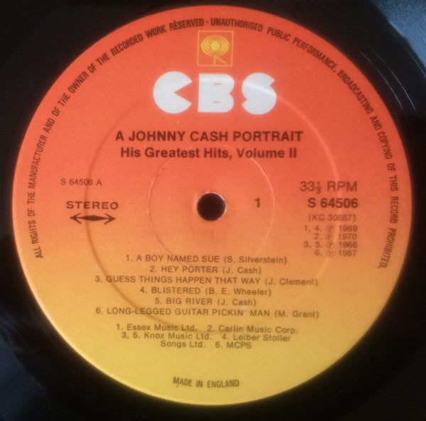 Johnny Cash : A Johnny Cash Portrait, His Greatest Hits, Volume II (LP, Comp, RE)