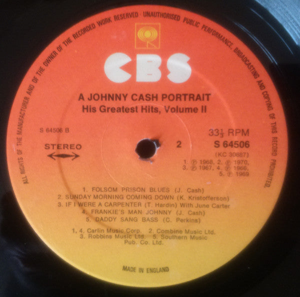Johnny Cash : A Johnny Cash Portrait, His Greatest Hits, Volume II (LP, Comp, RE)