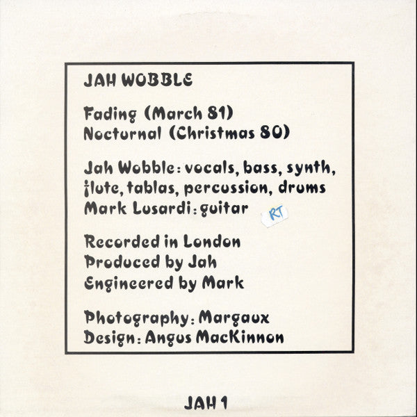 Jah Wobble : Fading : Nocturnal (12")