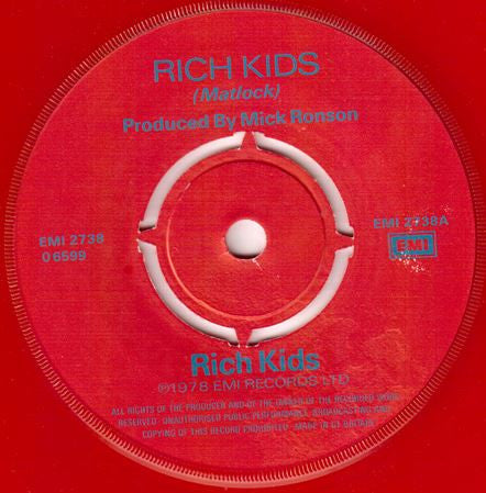 Rich Kids : Rich Kids (7", Single, Red)