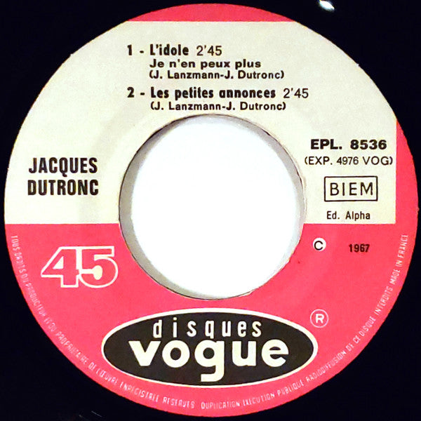 Jacques Dutronc : J'aime Les Filles (Si Vous Etes Comme Ça Téléphonez Moi) (7", EP)