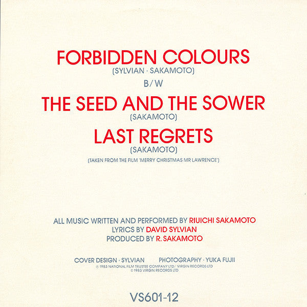 David Sylvian, Ryuichi Sakamoto* : Forbidden Colours (12", Single)