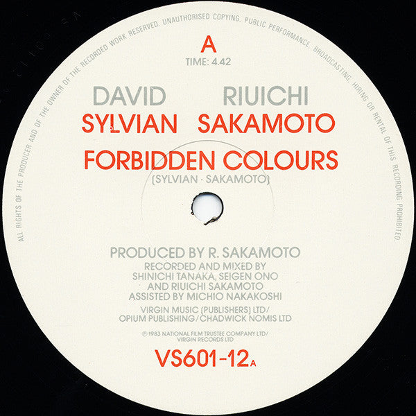 David Sylvian, Ryuichi Sakamoto* : Forbidden Colours (12", Single)