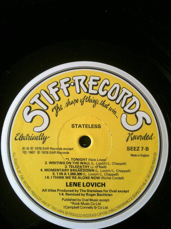 Lene Lovich : Stateless (LP, Album, RE, Yel)