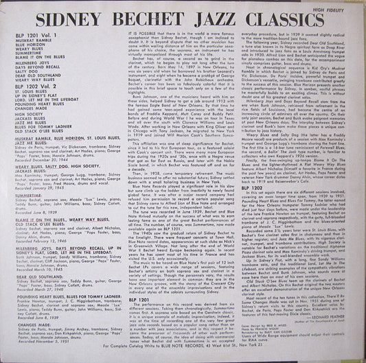 Sidney Bechet : Jazz Classics Volume 1 (LP, Mono)