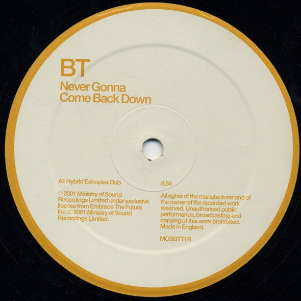 BT : Never Gonna Come Back Down (Remixes) (12")