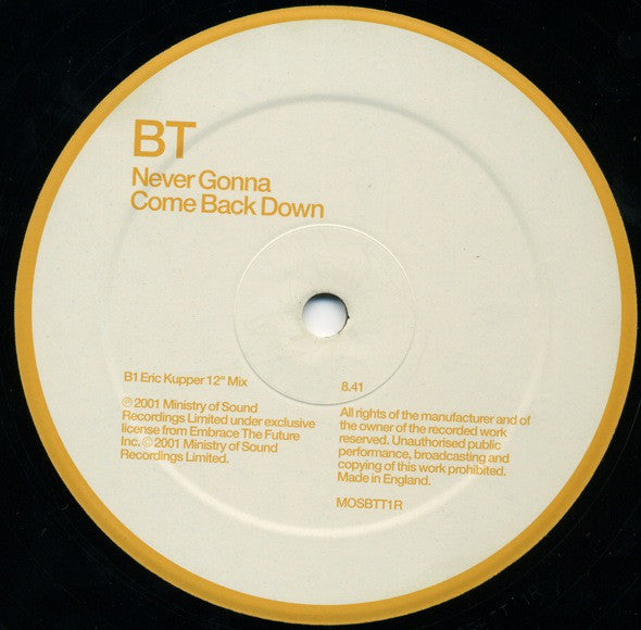 BT : Never Gonna Come Back Down (Remixes) (12")