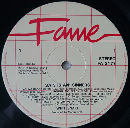 Whitesnake : Saints & Sinners (LP, Album, RE)