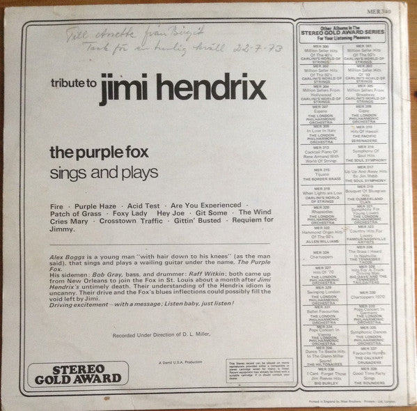 The Purple Fox : Tribute To Jimi Hendrix (LP, Album, Wes)