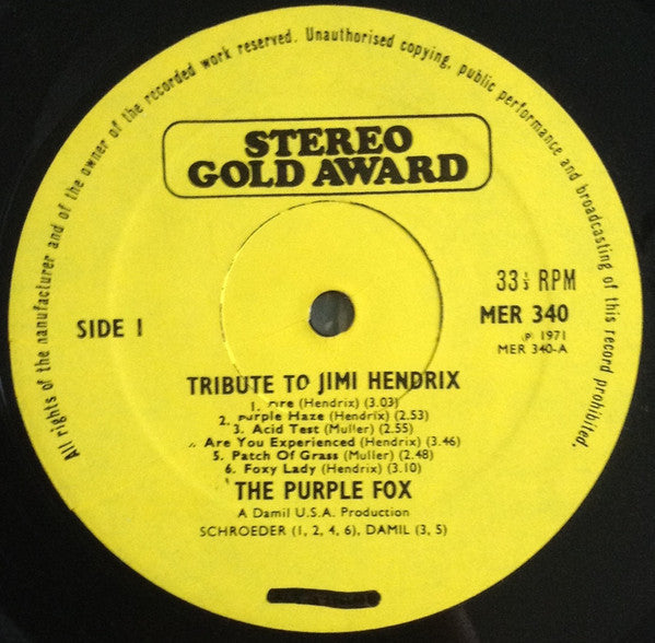 The Purple Fox : Tribute To Jimi Hendrix (LP, Album, Wes)