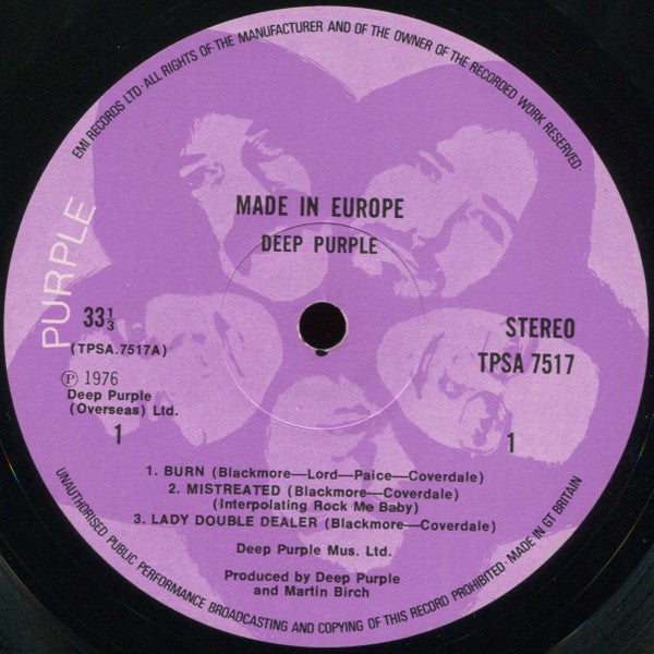 Deep Purple : Made In Europe (LP, Album, Gat)